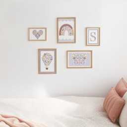 Wildflower Nursery Gallery Wall Set, Personalised Pastel Prints in Oak Or White Frames, Girls Bedroom Boho Floral Art Decor, Teen Room - thumbnail 3