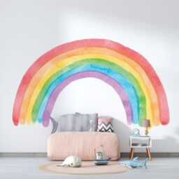 Large Watercolor Rainbow Wall Decal , Kids Room Decor Peel & Stick Sticker Nursery & Playroom - Thevinylcreations - thumbnail 2