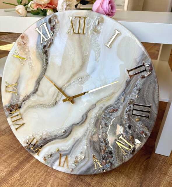 Elegant Resin Wall Clock Natural Stones, Modern Art Decor - image 1