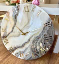 Elegant Resin Wall Clock Natural Stones, Modern Art Decor - thumbnail 1