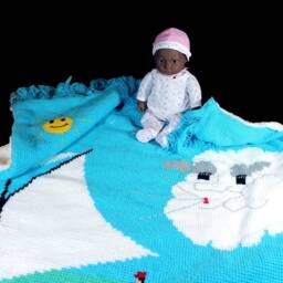 Tunisian Crochet Sailboat Blanket, 54x46, Faux Fur Lined Afghan Throw - thumbnail 4