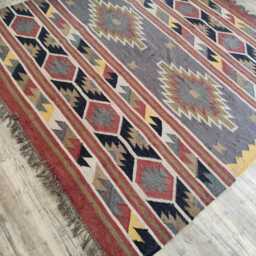 Bespoke Handwoven Wool Jute Kilim Rug - Grey Tribal Flatweave For Living Room & Bedroom - thumbnail 2
