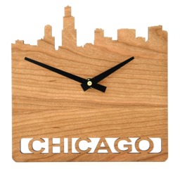 Chicago Skyline Wood Wall Clock Laser Cut Cherry Mdf - thumbnail 1
