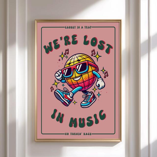 Lost in Music Poster Print Artwork, Music Lyrics Print, Pop Culture Modern Wall Art, Retro Styling Poster. Eclectic Decor Prints - image 1