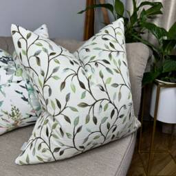 Green Leaf Trail Cushion Cover Voyage Cervino Fabric Classic Countryside Decor Beige Cream Background Double Sided Handmade in UK - thumbnail 4