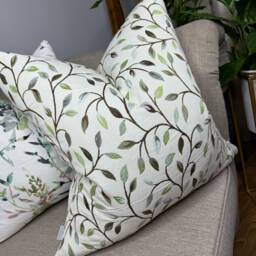 Green Leaf Trail Cushion Cover Voyage Cervino Fabric Classic Countryside Decor Beige Cream Background Double Sided Handmade in UK - thumbnail 1
