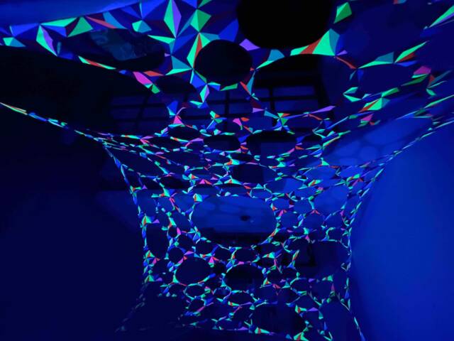 Uv Reactive Decor Bundle Pack, Geometric Stretchy Ceiling & Wall Canopy, Trippy Tapestry, Party Decor, Neon Party Gift For Dj - image 1