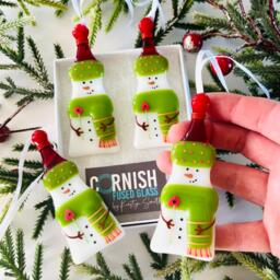 Fused Glass Snowman With Poppy Flower in Hand Christmas Decoration - Glass Cornwall , Cornish - thumbnail 1