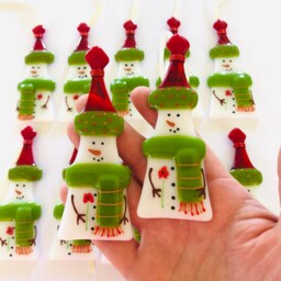 Fused Glass Snowman With Poppy Flower in Hand Christmas Decoration - Glass Cornwall , Cornish - thumbnail 2
