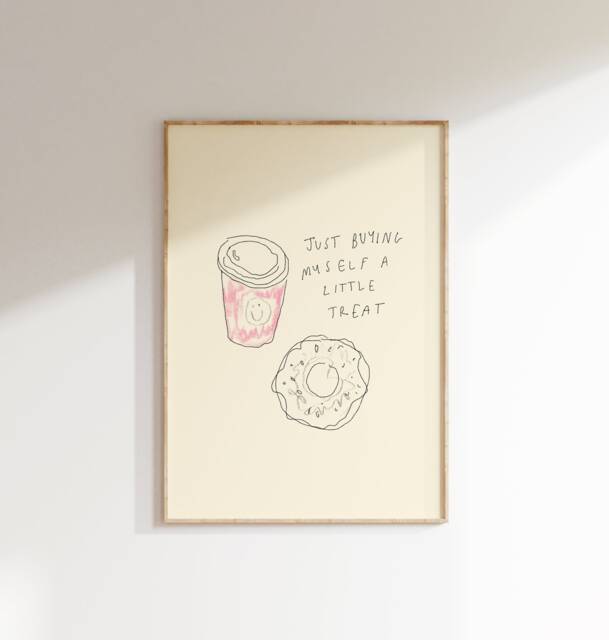 Just A Little Treat Wall Print - Food & Drink Poster Illustrated Art Coffee Pastry Illustration Trendy Girl Gift - image 1
