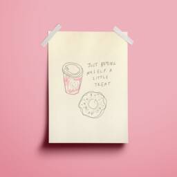 Just A Little Treat Wall Print - Food & Drink Poster Illustrated Art Coffee Pastry Illustration Trendy Girl Gift - thumbnail 3