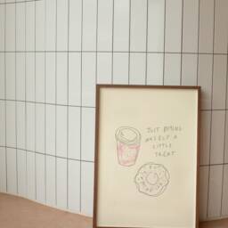 Just A Little Treat Wall Print - Food & Drink Poster Illustrated Art Coffee Pastry Illustration Trendy Girl Gift - thumbnail 2