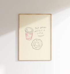 Just A Little Treat Wall Print - Food & Drink Poster Illustrated Art Coffee Pastry Illustration Trendy Girl Gift - thumbnail 1