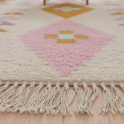Handwoven Wool Tribal Rug - Pastel Boho Area Carpet, Nursery Decor - thumbnail 4