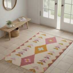 Handwoven Wool Tribal Rug - Pastel Boho Area Carpet, Nursery Decor - thumbnail 3