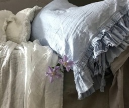 "Linen Pillowcase ""Sauvage' With Double Frayed Ruffle & Ties. Shabby Chic Bedding, 20x24"" 20x26" - thumbnail 1