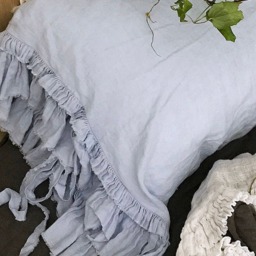 "Linen Pillowcase ""Sauvage' With Double Frayed Ruffle & Ties. Shabby Chic Bedding, 20x24"" 20x26" - thumbnail 2