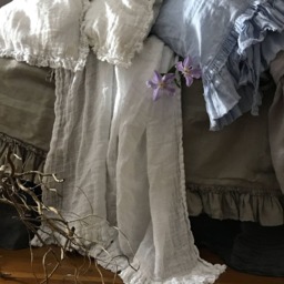 "Linen Pillowcase ""Sauvage' With Double Frayed Ruffle & Ties. Shabby Chic Bedding, 20x24"" 20x26" - thumbnail 3