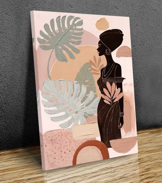 Boho African Woman Wall Art Minimalist Female Silhouette Canvas - image 1