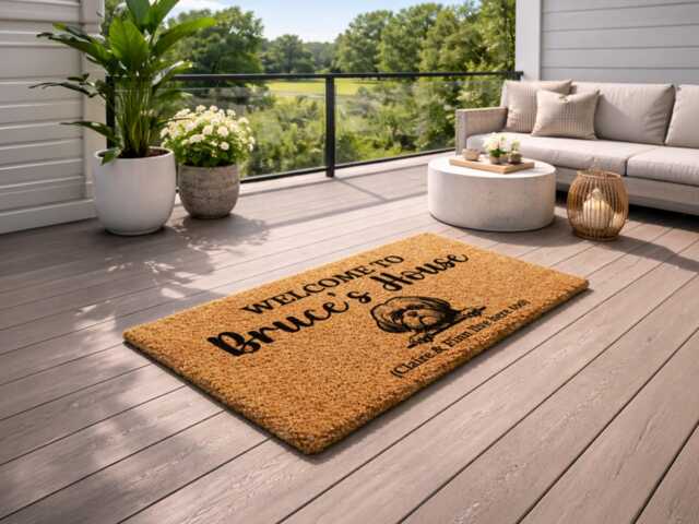 Pet Portrait Mat - Custom Dog Welcome Sign Unique Coir Housewarming Gift - image 1
