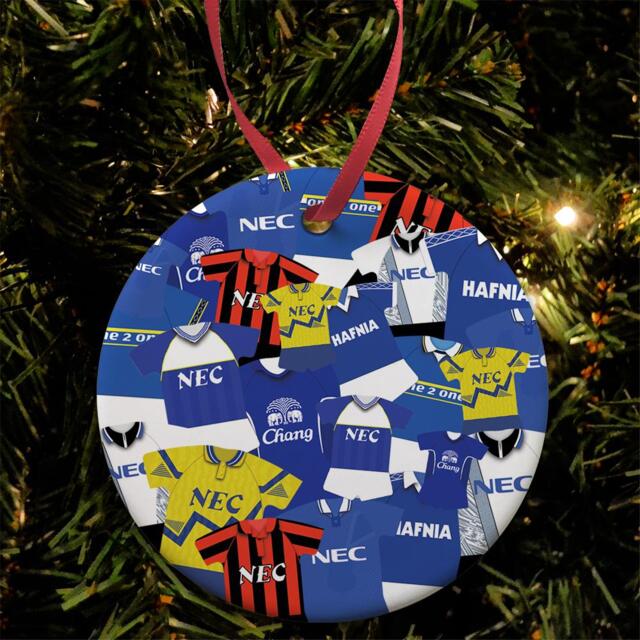 Everton Kit Mash Retro Shirt Christmas Tree Decoration Bauble Flat Ceramic Great Gift Football Gifts Printed in The UK