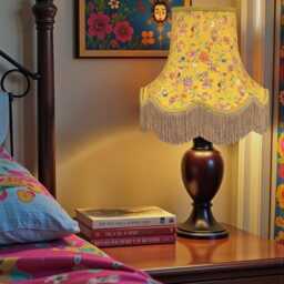Ochre Butterfly Floral Lampshade With Antique Gold Fringe Handmade For Ceiling Lights, Table & Floor Standard Lamp Shades, Wall Lights - thumbnail 2