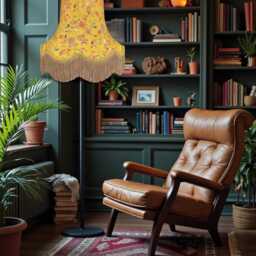Ochre Butterfly Floral Lampshade With Antique Gold Fringe Handmade For Ceiling Lights, Table & Floor Standard Lamp Shades, Wall Lights - thumbnail 3