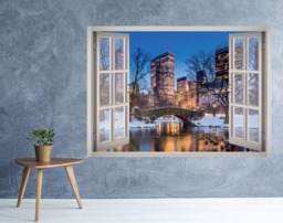 City Lights Winter Window 3D Wall Decal Art Removable Wallpaper Snow Mural Sticker Vinyl Home Decor - thumbnail 1