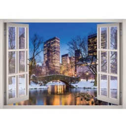 City Lights Winter Window 3D Wall Decal Art Removable Wallpaper Snow Mural Sticker Vinyl Home Decor - thumbnail 2