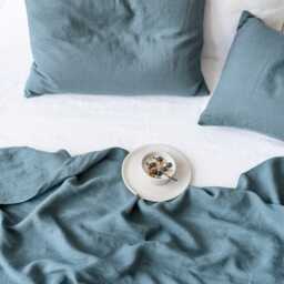 Gray Blue Linen Flat Sheet - Stonewashed Cool Tone Bedding Soft Breathable Flax Layer Natural Queen King Sizes - thumbnail 3