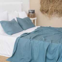 Gray Blue Linen Flat Sheet - Stonewashed Cool Tone Bedding Soft Breathable Flax Layer Natural Queen King Sizes - thumbnail 2