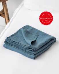 Gray Blue Linen Flat Sheet - Stonewashed Cool Tone Bedding Soft Breathable Flax Layer Natural Queen King Sizes - thumbnail 1