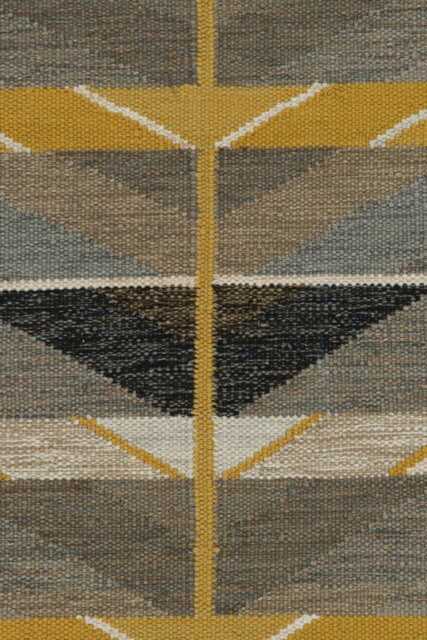 Hand Made Swedish Kilim Rug Grey & Gold Wool, Scandinavian Design Boho Decor - image 1
