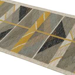 Hand Made Swedish Kilim Rug Grey & Gold Wool, Scandinavian Design Boho Decor - thumbnail 4