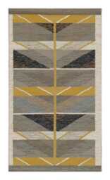 Hand Made Swedish Kilim Rug Grey & Gold Wool, Scandinavian Design Boho Decor - thumbnail 1