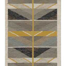 Hand Made Swedish Kilim Rug Grey & Gold Wool, Scandinavian Design Boho Decor - thumbnail 2