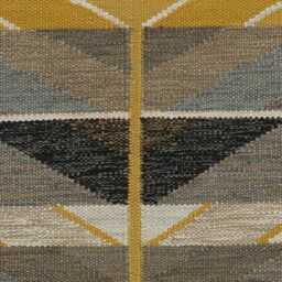Hand Made Swedish Kilim Rug Grey & Gold Wool, Scandinavian Design Boho Decor - thumbnail 2