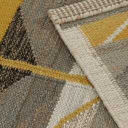 Hand Made Swedish Kilim Rug Grey & Gold Wool, Scandinavian Design Boho Decor - thumbnail 3