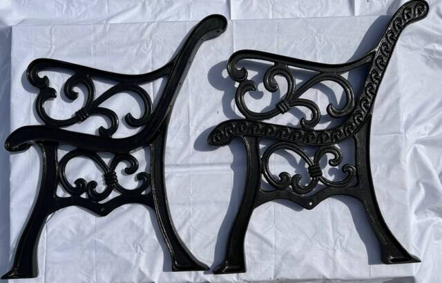 Vintage Rustic Cast Iron Garden Bench Ends - Black