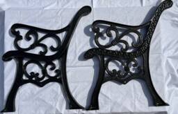 Vintage Rustic Cast Iron Garden Bench Ends - Black
