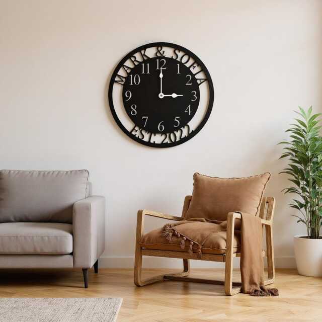 Custom Metal Wall Clock, Personalized Couple Clock Gift, Round Modern Anniversary Home Gift - image 1