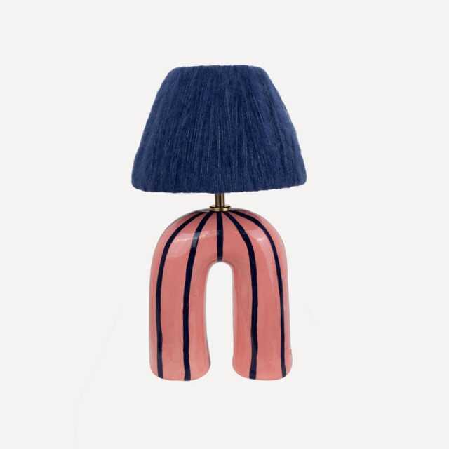Handmade Ceramic Table Lamp Blue & Pink Striped Artisan Lighting - image 1