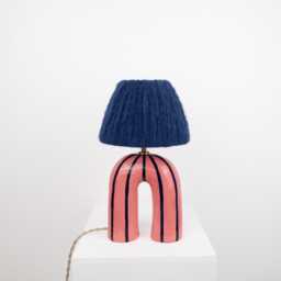 Handmade Ceramic Table Lamp Blue & Pink Striped Artisan Lighting - thumbnail 4