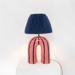 Handmade Ceramic Table Lamp Blue & Pink Striped Artisan Lighting - thumbnail 3