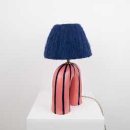 Handmade Ceramic Table Lamp Blue & Pink Striped Artisan Lighting - thumbnail 2