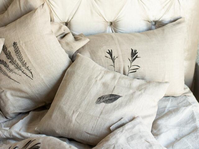 Hemp Pillow Case, Plant Printing, Handmade, Envelope Closure, Cover - image 1