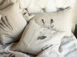 Hemp Pillow Case, Plant Printing, Handmade, Envelope Closure, Cover - thumbnail 1