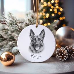 German Shepherd Dog Bauble, Personalised Pet Christmas Tree Decoration, Gift For Family - thumbnail 1
