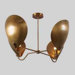 Mid-Century Sputnik Chandelier - Raw Brass Curved Disk Light - thumbnail 3