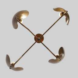 Mid-Century Sputnik Chandelier - Raw Brass Curved Disk Light - thumbnail 2